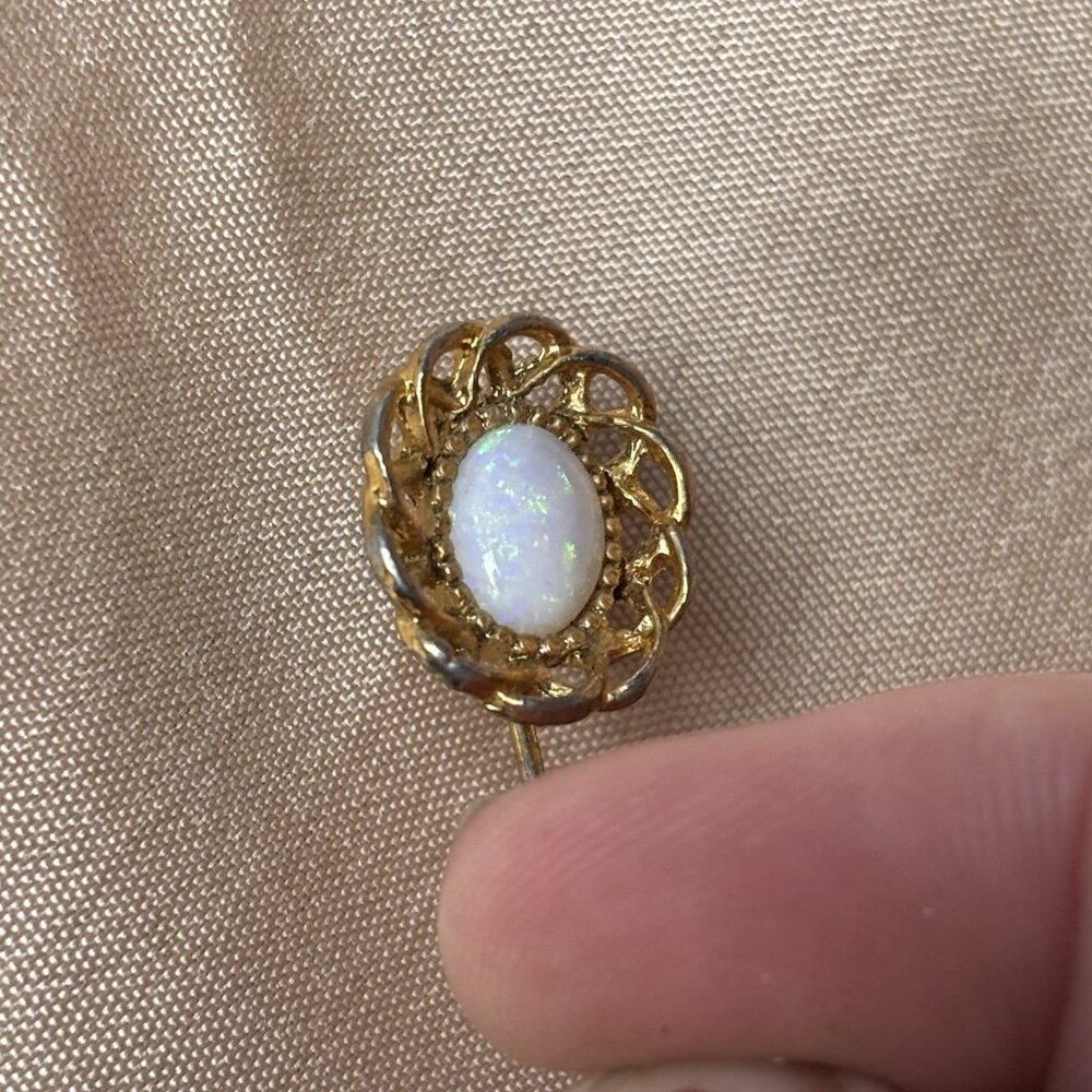 Vintage opal and gold plated oval filigree stick pin A42